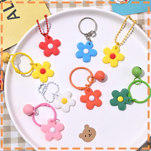 Korean Style Ins Fresh Color Little Flower Bell Key Buckle Candy Color Key Ring Pendant Women‘s Bag Hanging Ornament