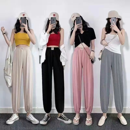 Best-Seller on Douyin Ankle Banded Pants 2023 Summer Thin Draping Anti-Mosquito Sports Dance High Waist Drooping Loose Lantern Pants