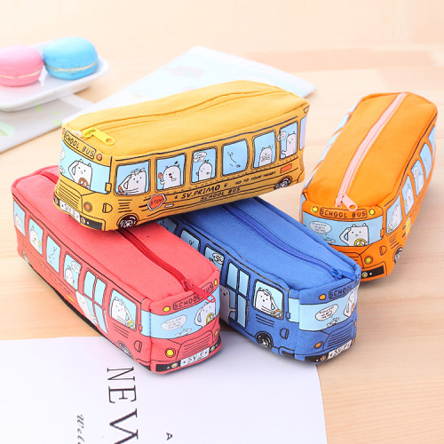 creative multifunctional bus large capacity canvas pencil case japanese and korean male and female middle school student simple pencil case stationery