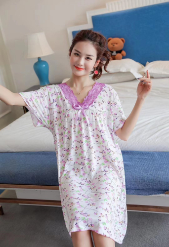 pajamas women‘s summer mid-length short sleeve nightdress casual home wear loose can be worn outside large size dress women