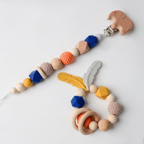 baby set toy gift crochet wool ball anti-drop chain bracelet beech animal peach heart pacifier clip
