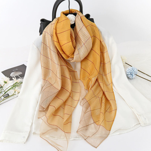 Spring and Summer New Artificial Silk Blended Plaid Scarf Women‘s Western Style All-Matching Shawl Korean Style Long Gift Scarf