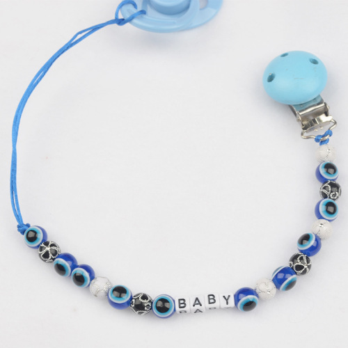 Baby Pacifier Chain Clip Buckle Anti-Drop Belt Anti-Drop Chain Imported Wooden Clip Turkish Eyes JM Baby