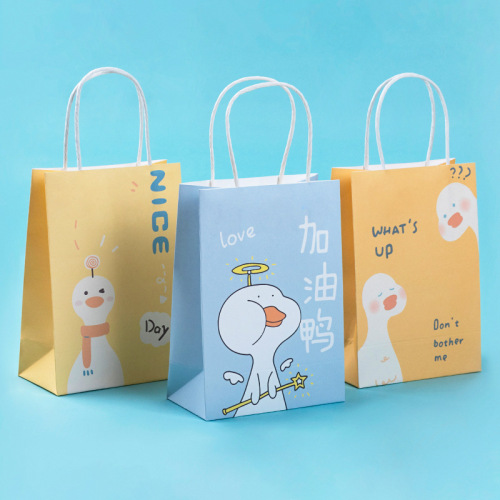 handbag kraft paper bag cartoon duck gift bag gift milk tea packing bag baking takeaway wrapping paper bag