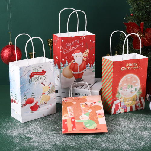christmas kraft paper tote bag new year‘s day new year gift packaging bag gilding thickened paper bag red gift bag