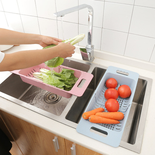 2155 retractable vegetable basin taobao vegetable basin drain basket rectangular plastic fruit plate kitchen sink dishwashing storage