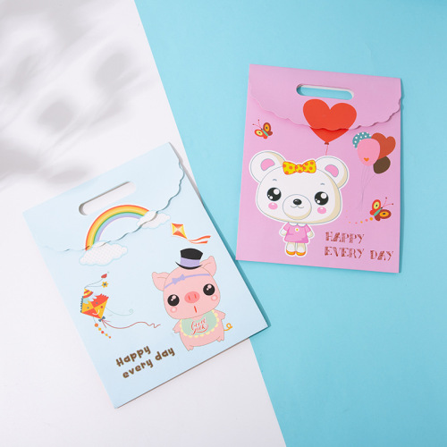 cute piggy bear cartoon pattern flip portable paper bag children‘s day exquisite gift packaging bag wholesale