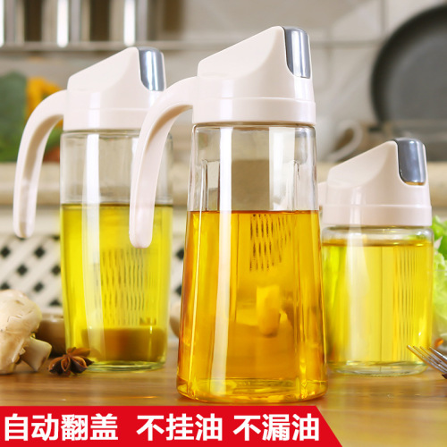 2670 glass oil pot household leak-proof oil bottle kitchen automatic opening and closing seasoning bottle with lid oil and vinegar bottle oil tank pot