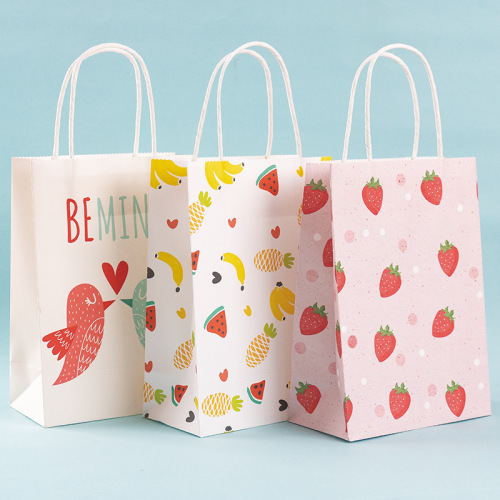 Spot Fruit Cartoon Kraft Paper Handbag Clothing Candy Gift Packaging Bag Children Cute Baking Paper Bag 