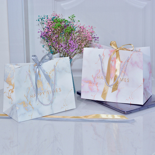 nordic ins fashion gift bag marbling wedding gift candy bag creative ribbon portable clothing bag