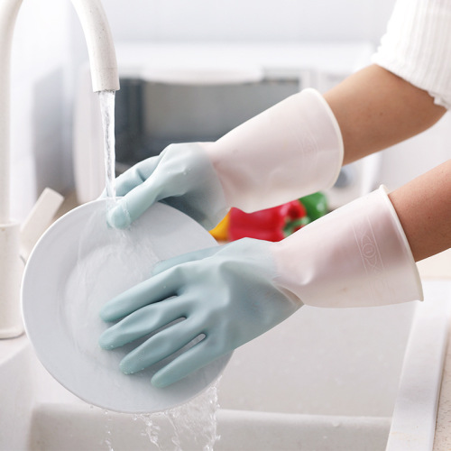 723 Household Dishwashing Gloves Female Washing Clothes Artifact Waterproof Rubber Gloves Thin Household Washing Bowl Latex Gloves 
