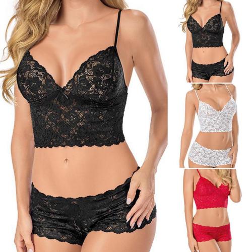Foreign Trade European and American AliExpress Sexy Lace Sexy Lingerie Transparent Suspender Three-Point Chest Wrap Set T1084