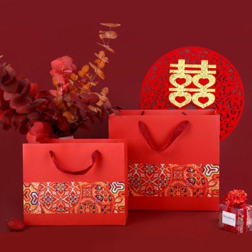 creative chinese style red gift paper bag large holiday tote bag gift bag gift packaging bag spot wholesale