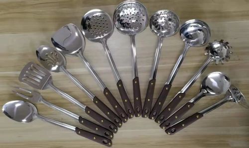 [huilin] stainless steel kitchenware 1.2cm wood grain handle porridge colander spatula short long tongue spoon rice spoon