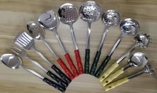 [huilin] stainless steel kitchenware 1.2cm color clip handle porridge colander spatula short long tongue spoon rice spoon