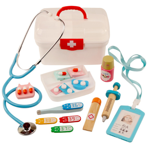 Wooden Play House Doctor Toy Simulation Set Medicine Box Doctor Children Preschool Education