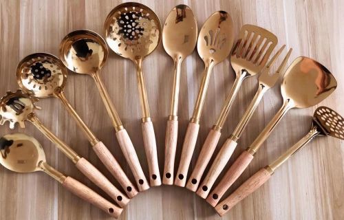 [huilin] stainless steel kitchenware 1.2cm titanium wood handle porridge colander spatula flat shovel leaking long tongue short rice spoon