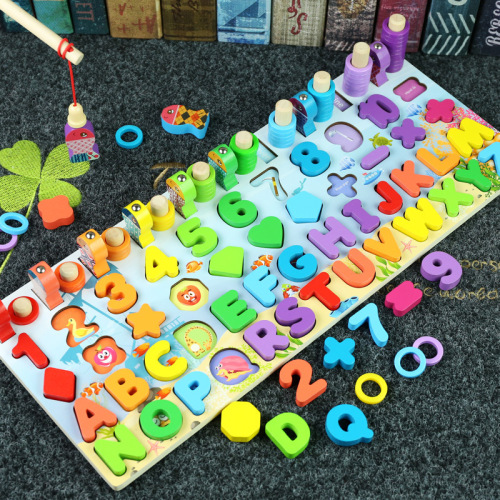Factory Direct Sales Young Children Education Toy Digital Assembling Building Blocks Enlightening Early Education Puzzle Magnetic Fishing Numbers Board