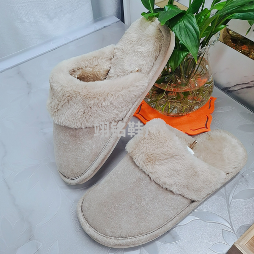 suede brushed large size slippers export men‘s and women‘s floor cotton slippers solid color khaki elderly slippers