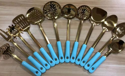 [huilin] stainless steel kitchenware 1.2cm titanium color handle porridge colander spatula flat shovel long tongue spoon