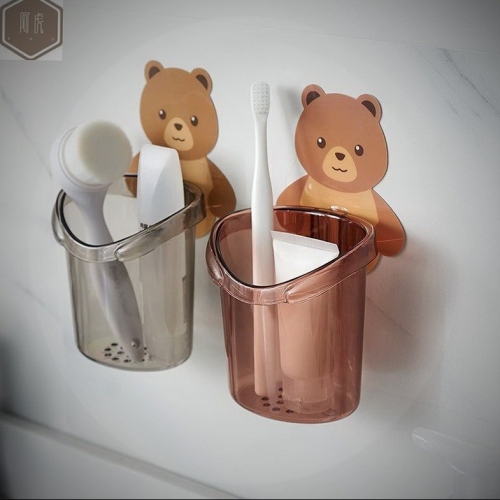 Creative Bear Holding Cup Storage Rack Punch-Free Wall-Mounted Toothbrush Rack Comb Toothpaste Storage Container Rack Box