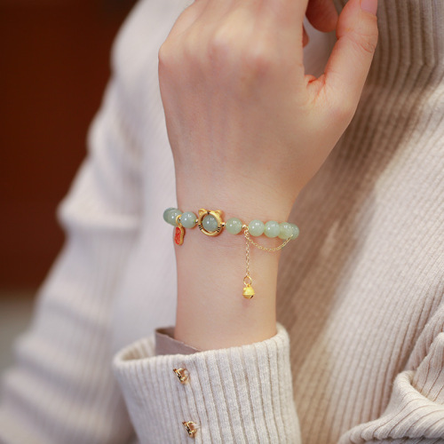 2022 auspicious tiger hetian jade bracelet for women 8mm tiger tiger shengwei national style hanging bell bracelet