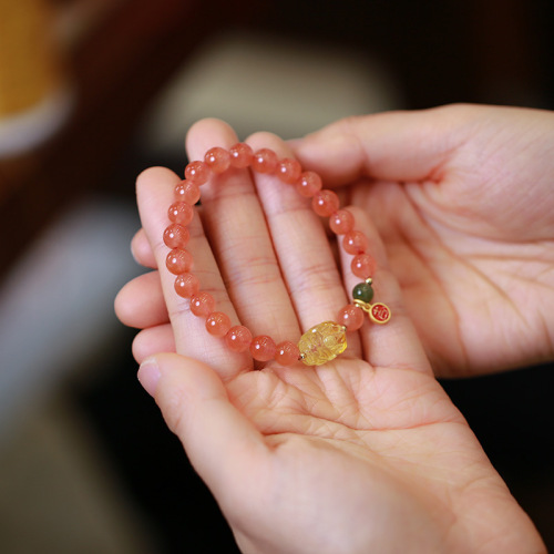 Natural Liangshan South Red Beeswax Pi Xiu Bracelet Female Cherry Red round Beads Jasper Match Oil Dripping Jifu Bracelet Ethnic Style