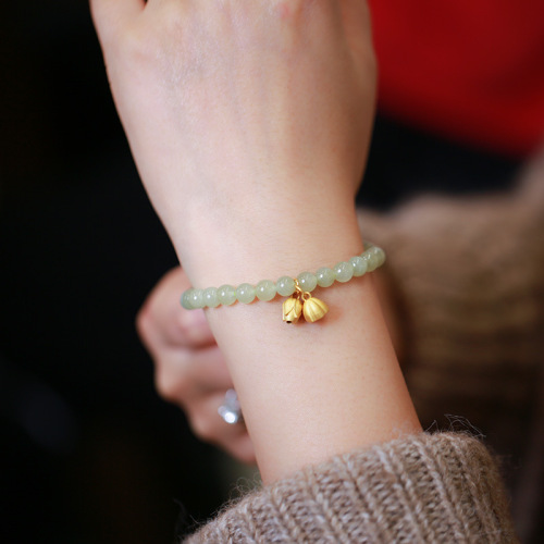 national fashion design 6mm hetian jade round beads single ring bracelet hetian jade two world happy bracelet ladies girlfriends small gift