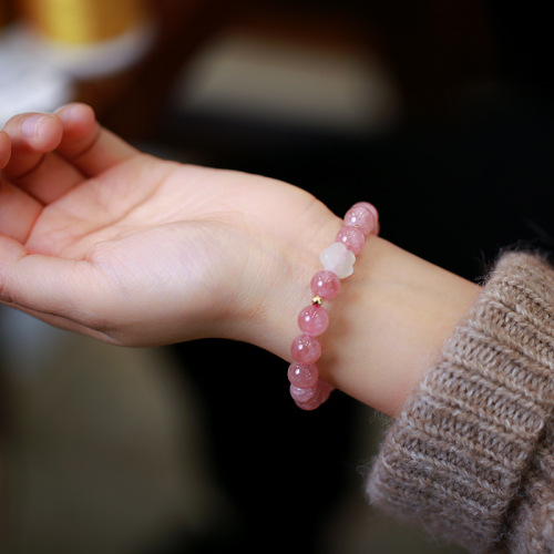 madagascar pink crystal hetian jade peach blossom bracelet hetian jade bracelet jewelry girlfriends jewelry