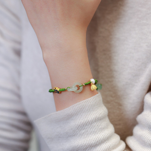 tiktok same style ring buckle bracelet female national style retro hetian jade bracelet hand-woven gift for girlfriends
