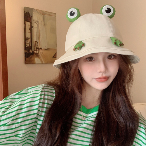 Cute Frog Hat Female Spring and Summer Korean Style All-Matching Fisherman Hat Japanese Style Students Cartoon Sun Protection Sun Hat Bucket Hat