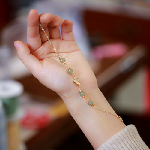 Natural Hetian Jade Chain Bracelet Hetian Jade Butterfly Vintage Jewelry National Style online Influencer Refined Jade Bracelet