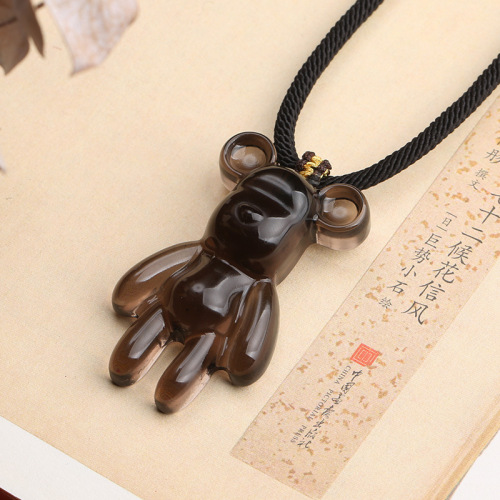 New Ice-like Violent Bear Pendant Natural High Ice Obsidian Bear Braid Rope Necklace Net Red Bear Sweater Chain