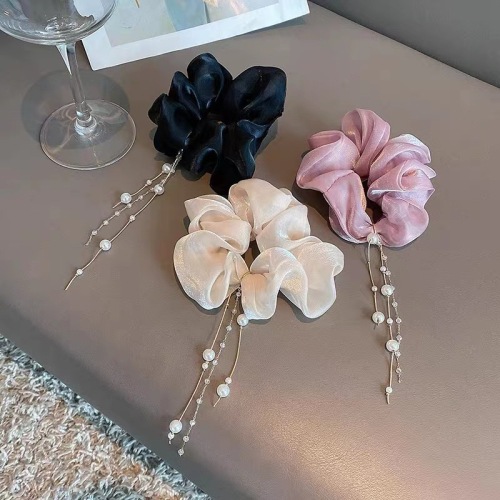 south korea fairy pearl tassel large intestine hair band headband hair accessories online influencer refined balls hair tie hair rope rubber hand with flower style