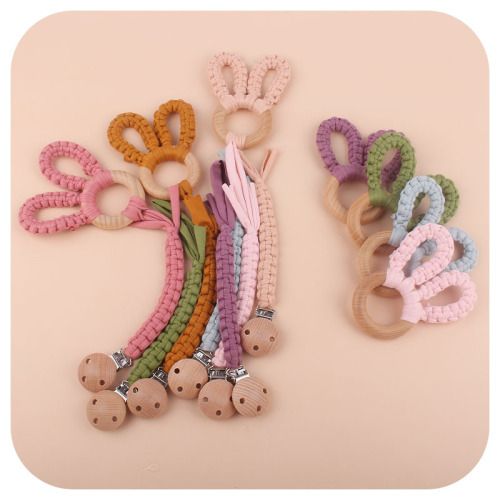 diy creative baby supplies beech pacifier clip handmade cotton cloth woven nipple rope anti-drop chain teether set