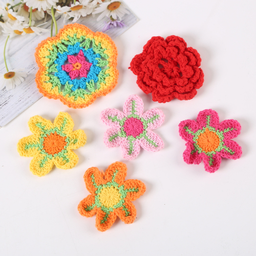 diy color handmade flower wool hand hook woven petal shape shoe flower clothes patch decorative flower cloth stickers accessories