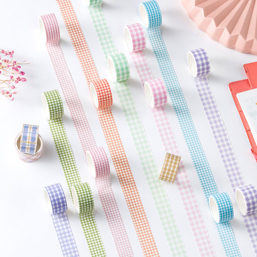 fresh plaid series hand account tape and paper self-adhesive basic decoration girl heart cute plaid sticker set