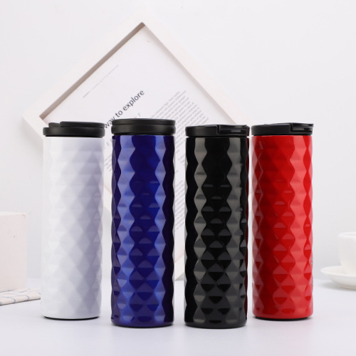 New Faceted Straight Cup Stainless Steel Thermos Cup Creative Coffee Cup Outdoor Sports Cup Gift