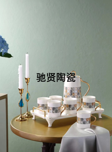 Square Ceramic Tea Set Drinking Ware Cup Daily Necessities with Plate