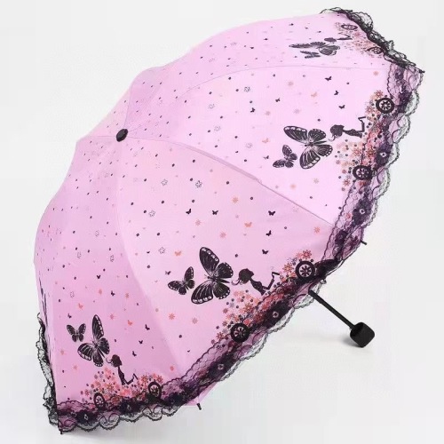 three-fold black glue lace butterfly sun protection and rain proof rain or shine dual-use umbrella lady umbrella factory direct sales low price inventory processing
