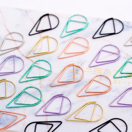Metal Water Drop Clip Small Box of 50 Cute Paper Clip Learning Office Supplies Stationery Special-Shaped Bookmark