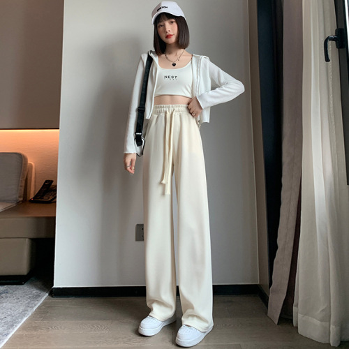 Drawstring Wide-Leg Pants for Women Spring and Autumn High Waist Drooping Loose Straight Casual High Street Ins Trendy Spring and Autumn Mopping Sports Pants