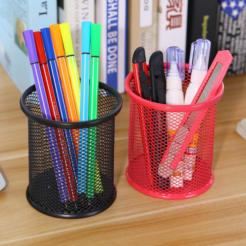 Hollow Pen Holder round Wrought Iron Multi-Functional Metal Pen Container Desktop Office Storage Box Student Studying Stationery