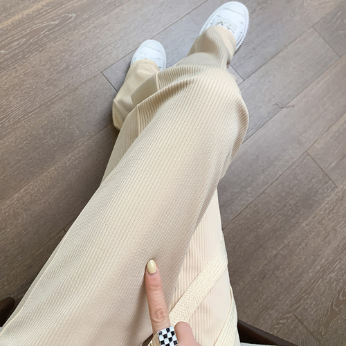Beige Knitted Wide-Leg Pants for Women Spring/Autumn and Summer High Waist Draping Small Loose plus Size Straight Casual Mopping Pants