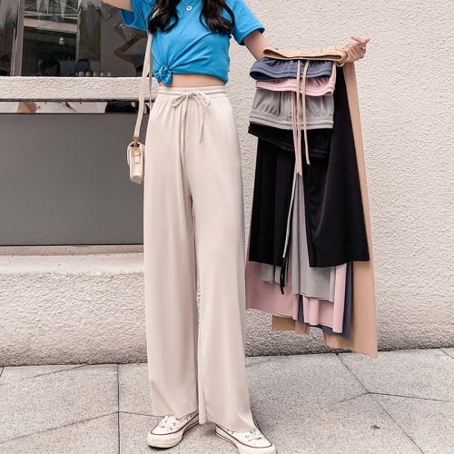 small ice silk wide-leg pants women‘s summer thin high waist draping loose straight spring and autumn white mopping casual pants