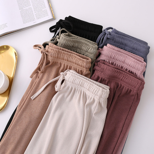 ice silk wide-leg pants for women spring and summer 2022 new suit small high waist drape loose casual knitted pants