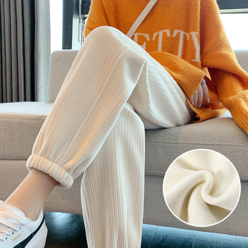 chenille sports pants women‘s spring/autumn/winter 2022 new fleece-lined thickened casual sweatpants ankle-tied outer wear corduroy pants