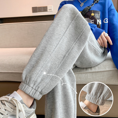 Gray Sports Pants Female Spring and Autumn Clothing 2022 New Loose Tappered Casual 150 Small Sweatpants Ins Fashion