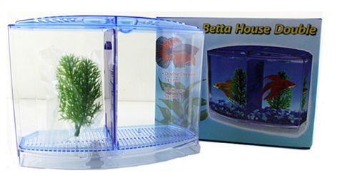Betta Tank Mini Plastic Isolation Aquarium Ornamental Fish Double Grid Ecological Fish Globe Pet Feeding Box