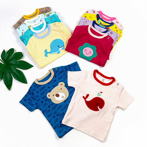 [Children‘s Clothing Factory] 2022 New European and American Infant T-shirt Open Shoulder Men‘s and Women‘s Short Sleeve Foreign Trade Factory Wholesale 